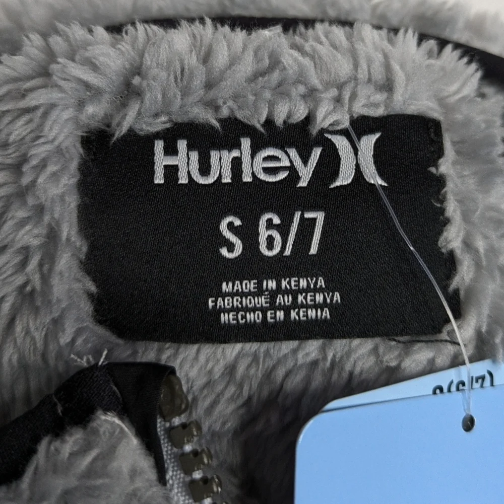 NWT Hurley Grey Black 1/3 Zip Fleece Pullover Jacket Small 6/7